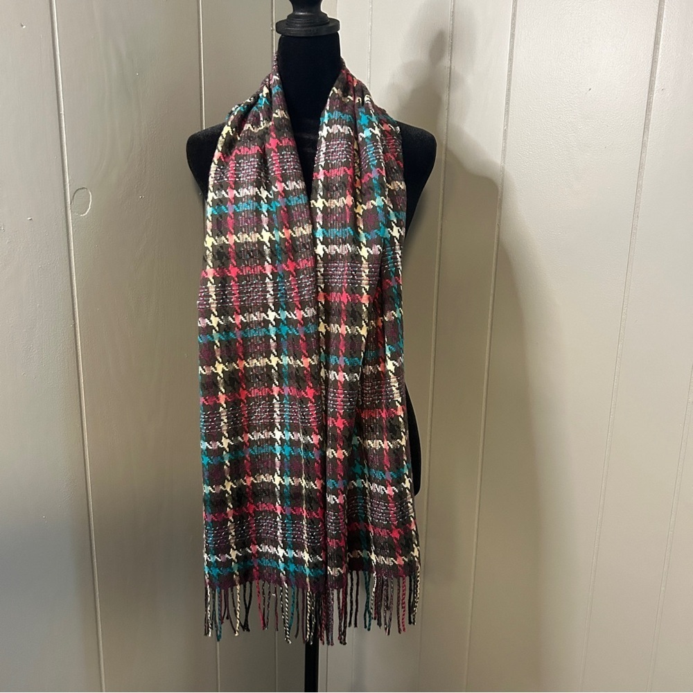Colorful Pastel Houndstooth Winter Scarf Cashmere Feel 100% Acrylic